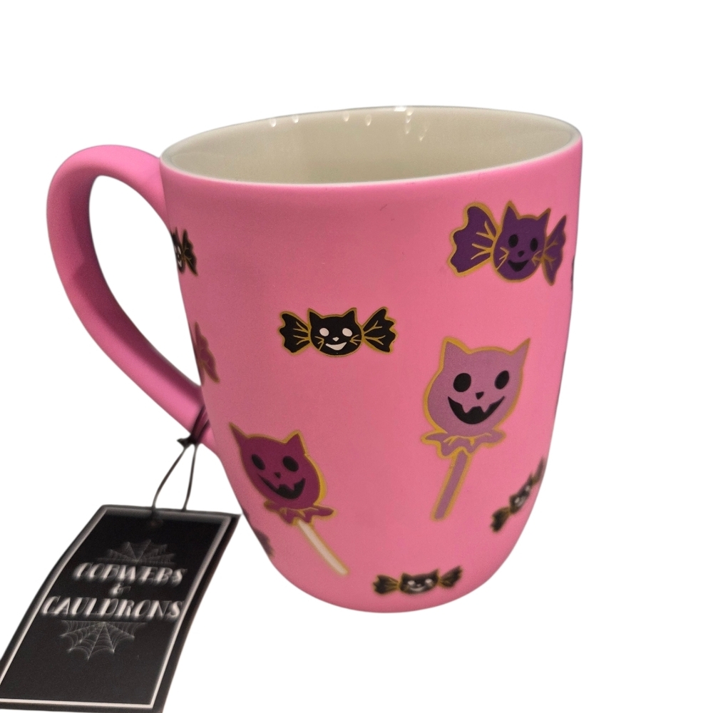 ๐โช๏ธCobwebs & Cauldrom โช๏ธnaughty Cat Devilish Pink Halloween Mug